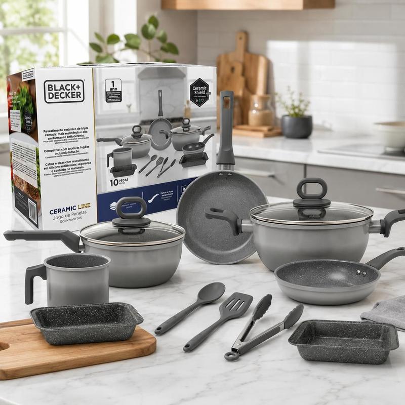 BlackDecker Conjunto de Panelas Ceramic Line 10Pçs Grey Gradient